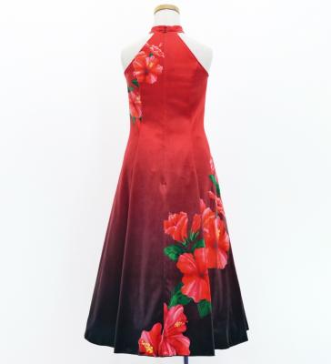 Hula Kids Long Hibiscus Dress with Velvet / Luxury Collection / Red & Black / Jp123rdbk