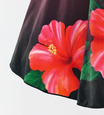 Hula Kids Long Hibiscus Dress with Velvet / Luxury Collection / Red & Black / Jp123rdbk