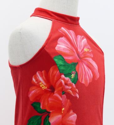 Hula Kids Long Hibiscus Dress with Velvet / Luxury Collection / Red & Black / Jp123rdbk