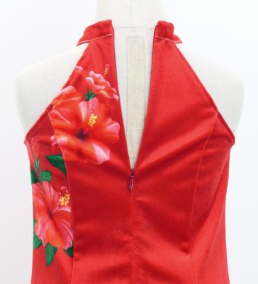Hula Kids Long Hibiscus Dress with Velvet / Luxury Collection / Red & Black / Jp123rdbk
