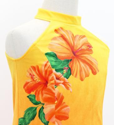 Hula Kids Long Hibiscus Dress with Velvet / Luxury Collection / Yellow & Orange / Jp123yeor