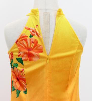 Hula Kids Long Hibiscus Dress with Velvet / Luxury Collection / Yellow & Orange / Jp123yeor
