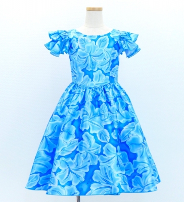 Hula Kids Midi Dress with Hibiscus Print / Luxury Collection / Blue & Light Bule / Jp128bllbl