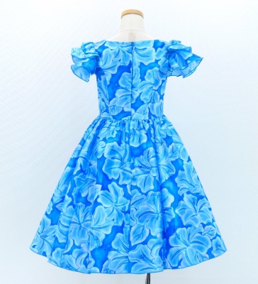 Hula Kids Midi Dress with Hibiscus Print / Luxury Collection / Blue & Light Bule / Jp128bllbl