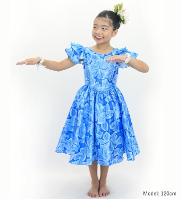 Hula Kids Midi Dress with Hibiscus Print / Luxury Collection / Blue & Light Bule / Jp128bllbl