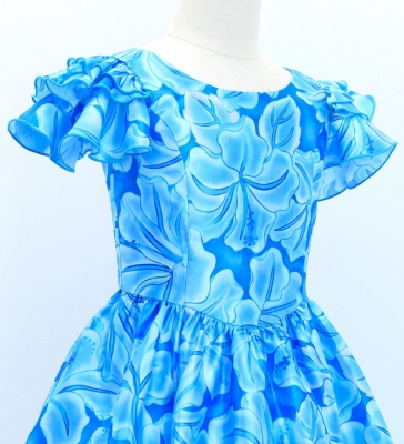 Hula Kids Midi Dress with Hibiscus Print / Luxury Collection / Blue & Light Bule / Jp128bllbl