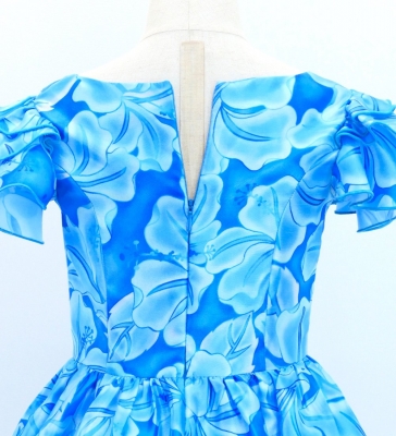 Hula Kids Midi Dress with Hibiscus Print / Luxury Collection / Blue & Light Bule / Jp128bllbl