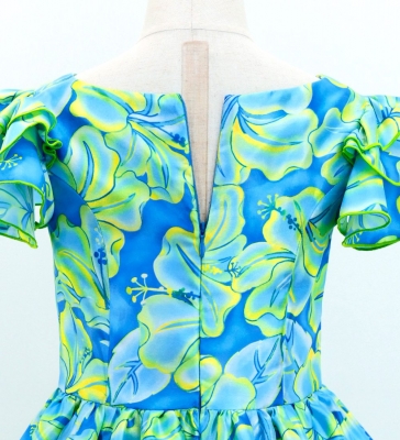 Hula Kids Midi Dress with Hibiscus Print / Luxury Collection / Blue & YellowGreen / Jp128blyegr