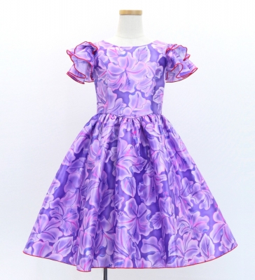 Hula Kids Midi Dress with Hibiscus Print / Luxury Collection / Purple & Pink / Jp128pupi
