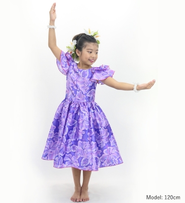 Hula Kids Midi Dress with Hibiscus Print / Luxury Collection / Purple & Pink / Jp128pupi
