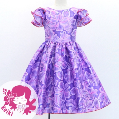 Hula Kids Midi Dress with Hibiscus Print / Luxury Collection / Purple & Pink / Jp128pupi