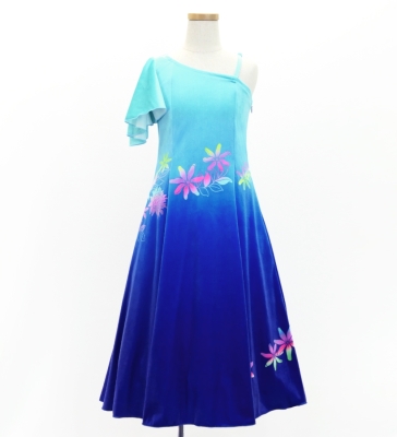 Hula Kids One Shoulder Long Frill sleeve Dress with Protea & tiare  / Luxury Collection / LBL & BL / Jp129lblbl