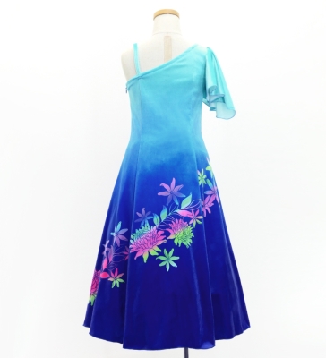 Hula Kids One Shoulder Long Frill sleeve Dress with Protea & tiare  / Luxury Collection / LBL & BL / Jp129lblbl