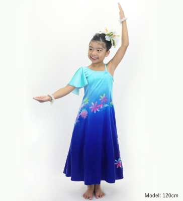 Hula Kids One Shoulder Long Frill sleeve Dress with Protea & tiare  / Luxury Collection / LBL & BL / Jp129lblbl