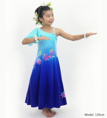 Hula Kids One Shoulder Long Frill sleeve Dress with Protea & tiare  / Luxury Collection / LBL & BL / Jp129lblbl