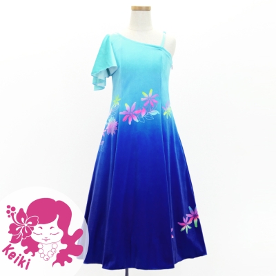 Hula Kids One Shoulder Long Frill sleeve Dress with Protea & tiare  / Luxury Collection / LBL & BL / Jp129lblbl