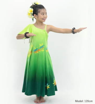 Hula Kids One Shoulder Long Frill sleeve Dress with Protea & tiare  / Luxury Collection / LGR & GR / Jp129lgrgr
