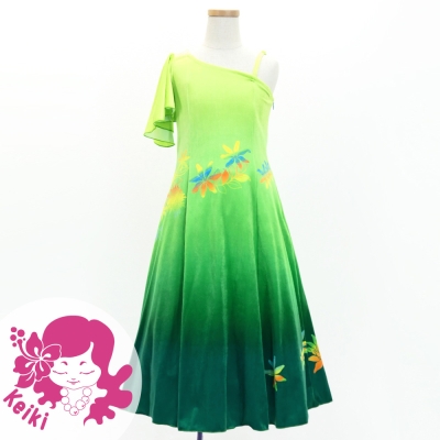 Hula Kids One Shoulder Long Frill sleeve Dress with Protea & tiare  / Luxury Collection / LGR & GR / Jp129lgrgr