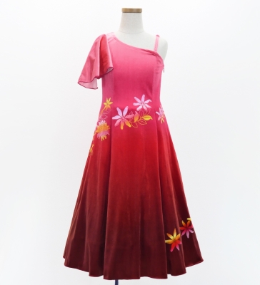 Hula Kids One Shoulder Long Frill sleeve Dress with Protea & tiare  / Luxury Collection / LRD & RD / Jp129lrdrd