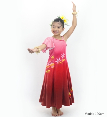 Hula Kids One Shoulder Long Frill sleeve Dress with Protea & tiare  / Luxury Collection / LRD & RD / Jp129lrdrd