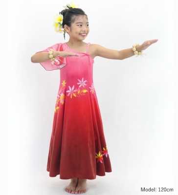 Hula Kids One Shoulder Long Frill sleeve Dress with Protea & tiare  / Luxury Collection / LRD & RD / Jp129lrdrd