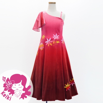 Hula Kids One Shoulder Long Frill sleeve Dress with Protea & tiare  / Luxury Collection / LRD & RD / Jp129lrdrd