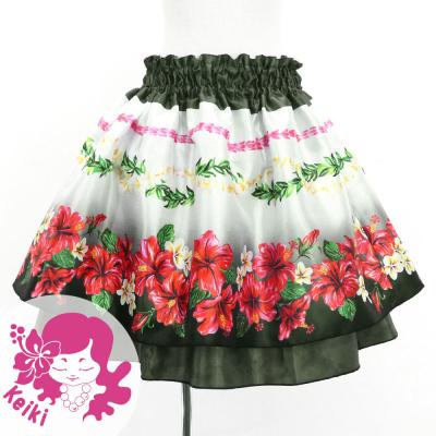 Hula Kids Double Shantung Pa'u Skirt with Hibiscus Print / Luxury Collection / Black / Jp131bk