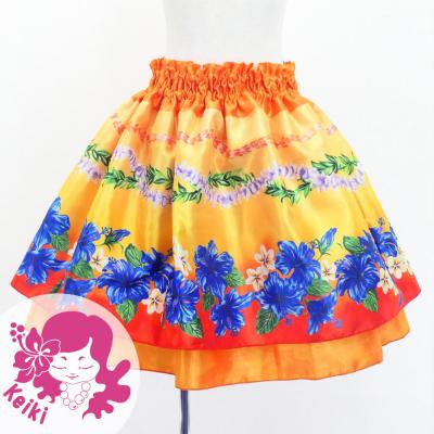 Hula Kids Double Shantung Pa'u Skirt with Hibiscus Print / Luxury Collection / Orange / Jp131or