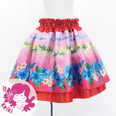 Hula Kids Double Shantung Pa'u Skirt with Hibiscus Print / Luxury Collection / Red / Jp131rd