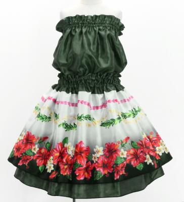 Hula Kids Blouse & Double Pa'u Set-Up with Hibiscus Print / Luxury Collection / Black / Jp132bk
