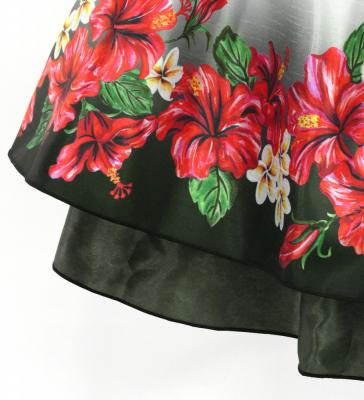 Hula Kids Blouse & Double Pa'u Set-Up with Hibiscus Print / Luxury Collection / Black / Jp132bk