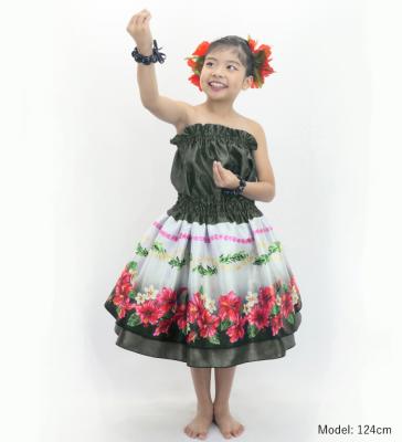 Hula Kids Blouse & Double Pa'u Set-Up with Hibiscus Print / Luxury Collection / Black / Jp132bk