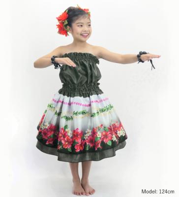 Hula Kids Blouse & Double Pa'u Set-Up with Hibiscus Print / Luxury Collection / Black / Jp132bk