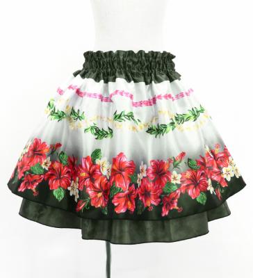 Hula Kids Blouse & Double Pa'u Set-Up with Hibiscus Print / Luxury Collection / Black / Jp132bk