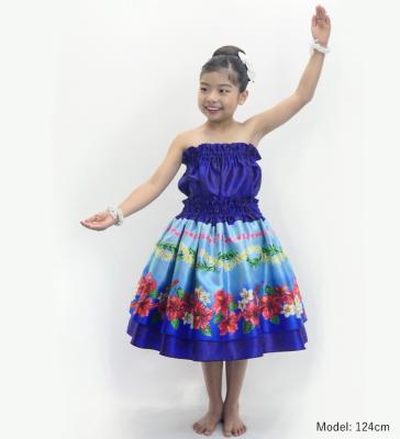 Hula Kids Blouse & Double Pa'u Set-Up with Hibiscus Print / Luxury Collection / Blue / Jp132bl
