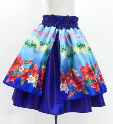 Hula Kids Blouse & Double Pa'u Set-Up with Hibiscus Print / Luxury Collection / Blue / Jp132bl
