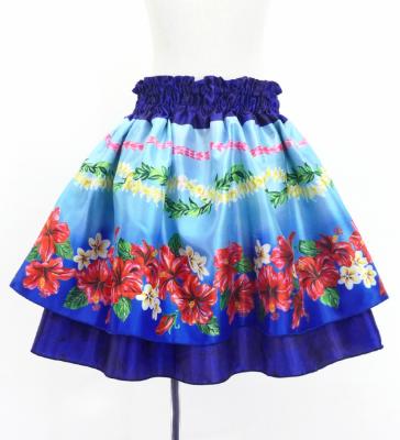 Hula Kids Blouse & Double Pa'u Set-Up with Hibiscus Print / Luxury Collection / Blue / Jp132bl