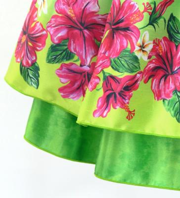 Hula Kids Blouse & Double Pa'u Set-Up with Hibiscus Print / Luxury Collection / Green / Jp132gr