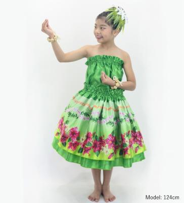 Hula Kids Blouse & Double Pa'u Set-Up with Hibiscus Print / Luxury Collection / Green / Jp132gr