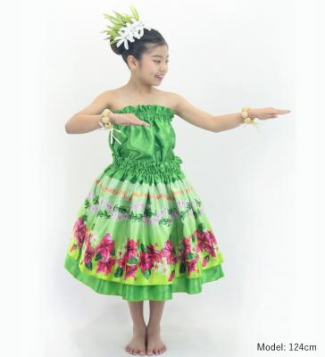Hula Kids Blouse & Double Pa'u Set-Up with Hibiscus Print / Luxury Collection / Green / Jp132gr