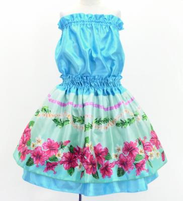 Hula Kids Blouse & Double Pa'u Set-Up with Hibiscus Print / Luxury Collection / Light Blue / Jp132lbl