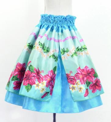 Hula Kids Blouse & Double Pa'u Set-Up with Hibiscus Print / Luxury Collection / Light Blue / Jp132lbl