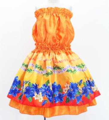 Hula Kids Blouse & Double Pa'u Set-Up with Hibiscus Print / Luxury Collection / Orange / Jp132or