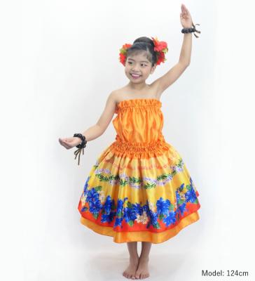 Hula Kids Blouse & Double Pa'u Set-Up with Hibiscus Print / Luxury Collection / Orange / Jp132or