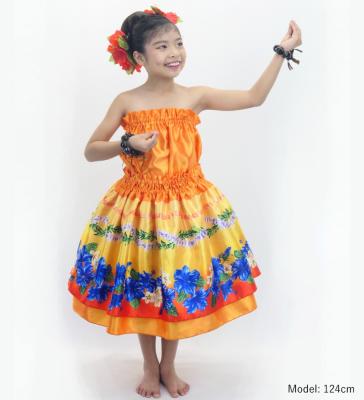 Hula Kids Blouse & Double Pa'u Set-Up with Hibiscus Print / Luxury Collection / Orange / Jp132or
