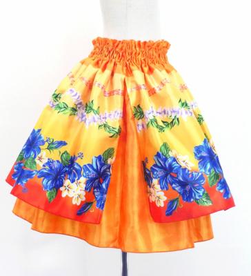 Hula Kids Blouse & Double Pa'u Set-Up with Hibiscus Print / Luxury Collection / Orange / Jp132or