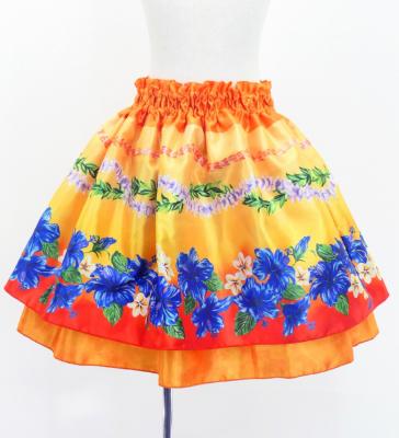 Hula Kids Blouse & Double Pa'u Set-Up with Hibiscus Print / Luxury Collection / Orange / Jp132or