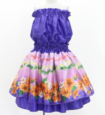 Hula Kids Blouse & Double Pa'u Set-Up with Hibiscus Print / Luxury Collection / Purple / Jp132pu