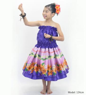 Hula Kids Blouse & Double Pa'u Set-Up with Hibiscus Print / Luxury Collection / Purple / Jp132pu