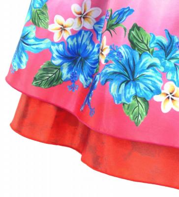 Hula Kids Blouse & Double Pa'u Set-Up with Hibiscus Print / Luxury Collection / Red / Jp132rd